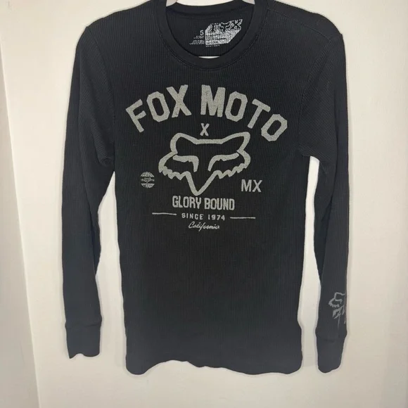 Fox Black Long Sleeve Tee with Gray Print - Picture 1 of 7